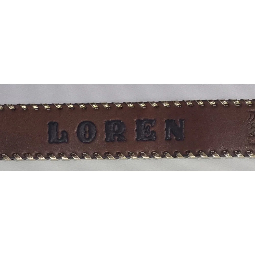 Tooled Leather Belt Women Brown Good LOREN Personalized Western Floral Vintage